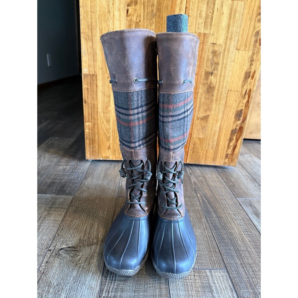 Sperry Saltwater Sela Tall Boots Sz. 8.5 Brown Wool Plaid - Picture 3 of 10